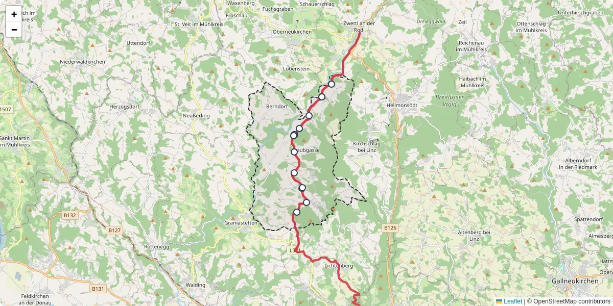 Nahverkehrsnetz in eidenberg, Österreich - Buslinien, Haltestellen und Verbindungen auf der Karte