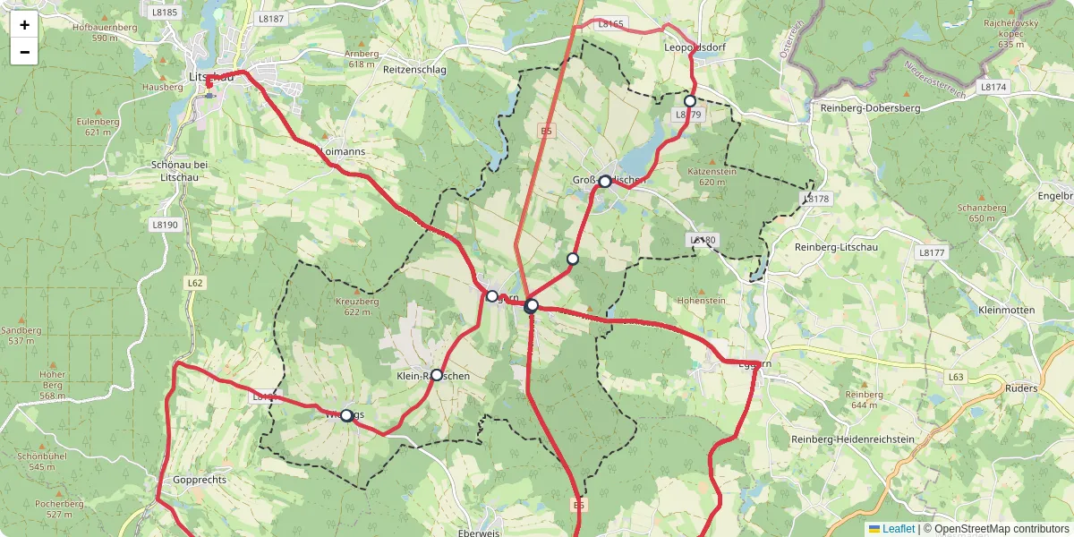 Nahverkehrsnetz in eisgarn, Österreich - Buslinien, Haltestellen und Verbindungen auf der Karte