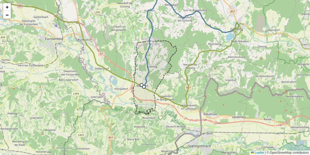 Nahverkehrsnetz in eltendorf, Österreich - Buslinien, Haltestellen und Verbindungen auf der Karte