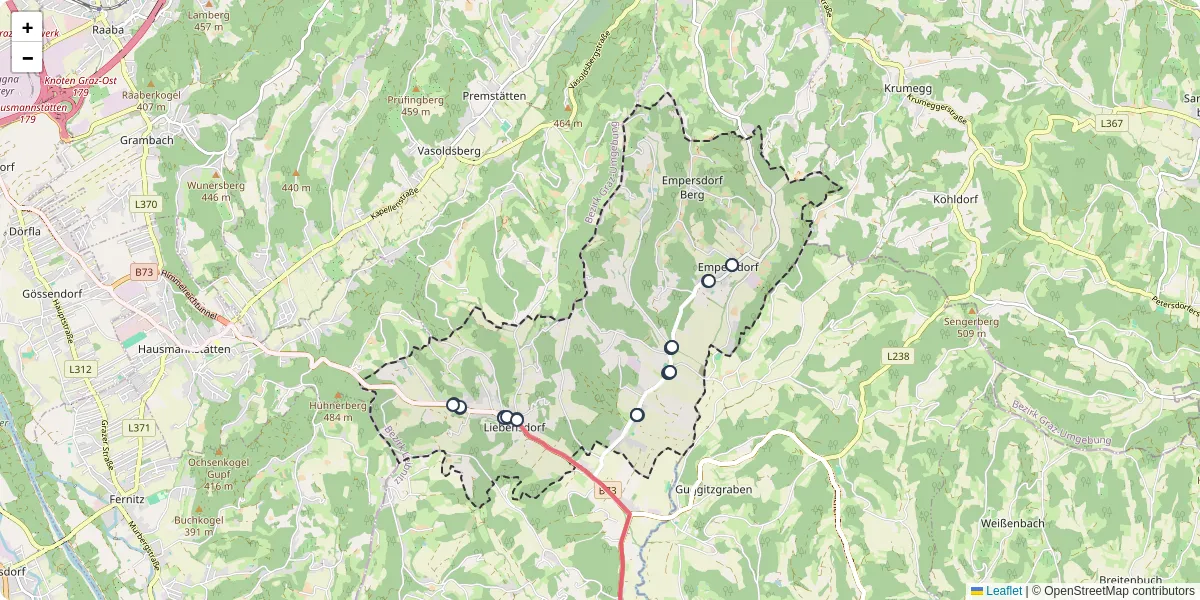 Nahverkehrsnetz in empersdorf, Österreich - Buslinien, Haltestellen und Verbindungen auf der Karte