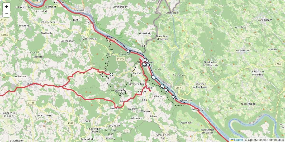 Nahverkehrsnetz in engelhartszell-an-der-donau, Österreich - Buslinien, Haltestellen und Verbindungen auf der Karte