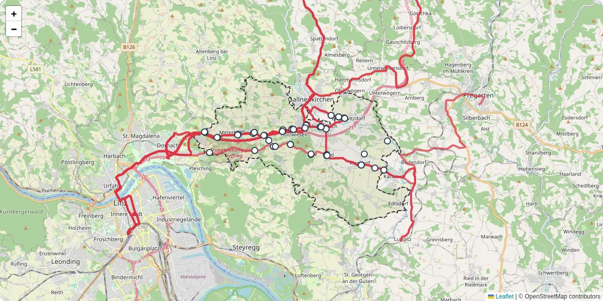Nahverkehrsnetz in engerwitzdorf, Österreich - Buslinien, Haltestellen und Verbindungen auf der Karte