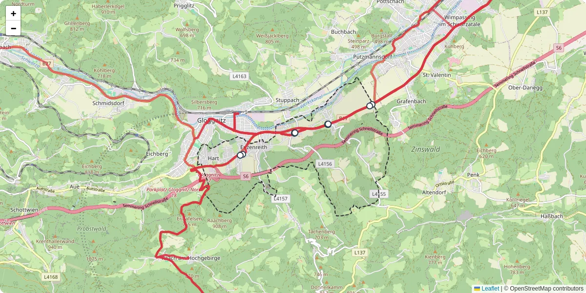 Nahverkehrsnetz in enzenreith, Österreich - Buslinien, Haltestellen und Verbindungen auf der Karte