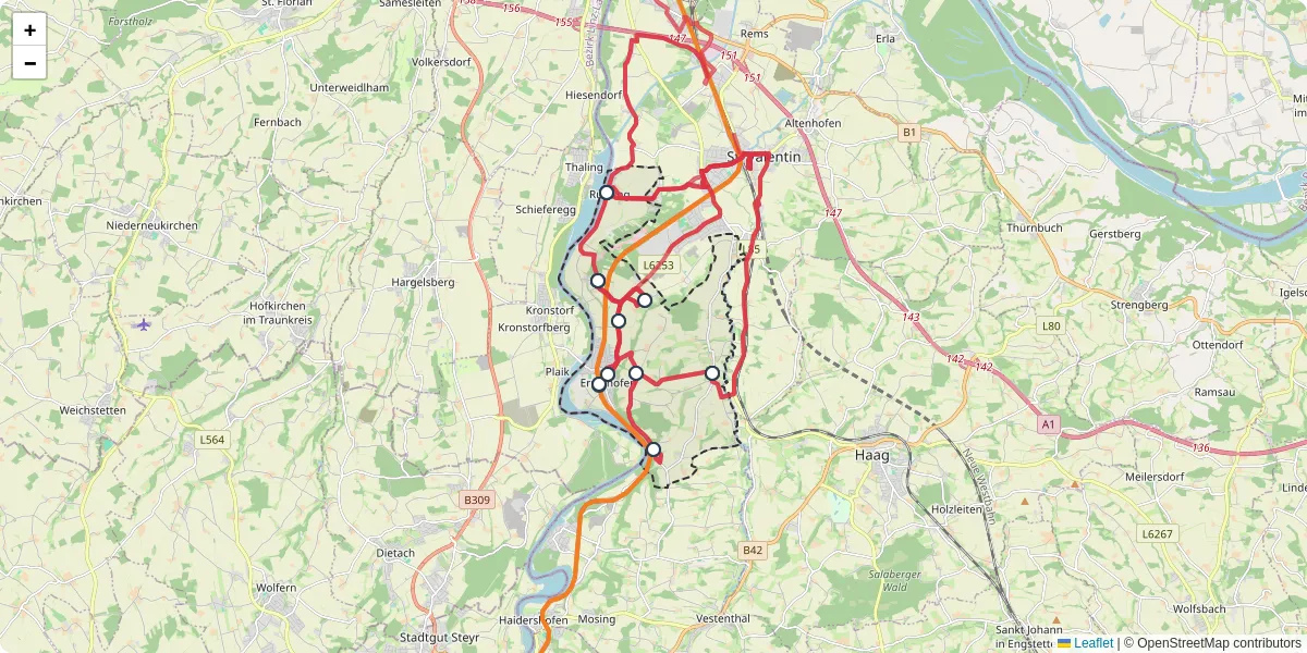 Nahverkehrsnetz in ernsthofen, Österreich - Buslinien, Haltestellen und Verbindungen auf der Karte