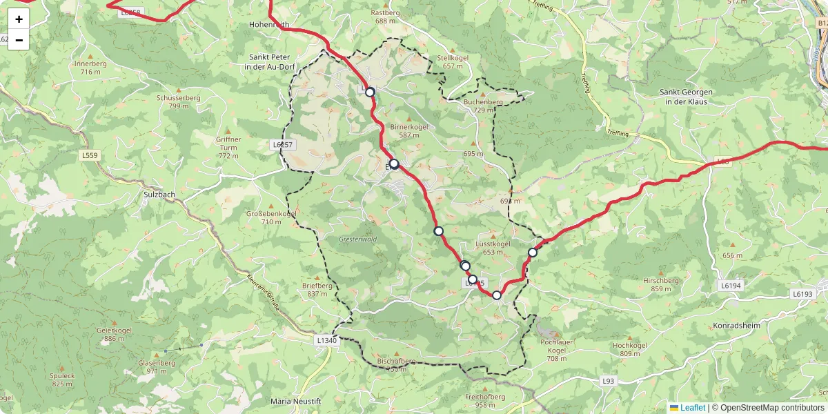 Nahverkehrsnetz in ertl, Österreich - Buslinien, Haltestellen und Verbindungen auf der Karte