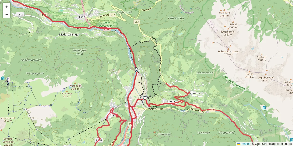 Nahverkehrsnetz in faggen, Österreich - Buslinien, Haltestellen und Verbindungen auf der Karte