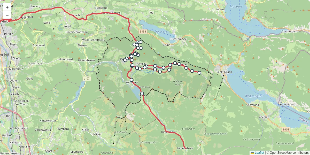 Nahverkehrsnetz in faistenau, Österreich - Buslinien, Haltestellen und Verbindungen auf der Karte