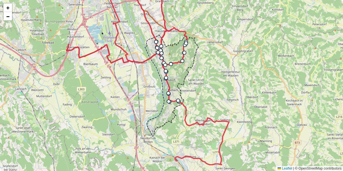Nahverkehrsnetz in fernitz-mellach, Österreich - Buslinien, Haltestellen und Verbindungen auf der Karte