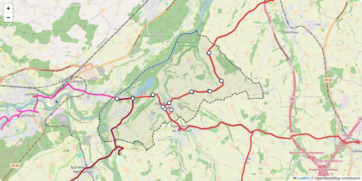 Nahverkehrsnetz in fischlham, Österreich - Buslinien, Haltestellen und Verbindungen auf der Karte