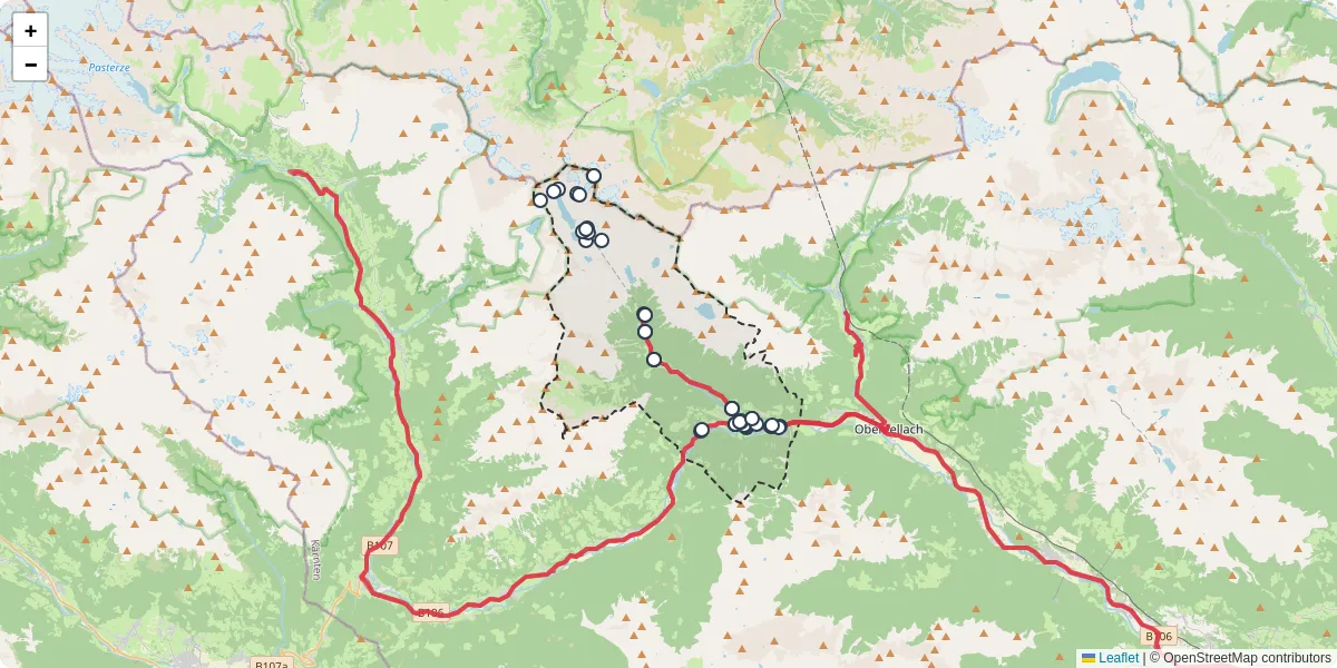 Nahverkehrsnetz in flattach, Österreich - Buslinien, Haltestellen und Verbindungen auf der Karte