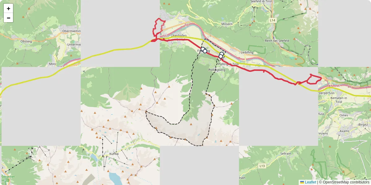Nahverkehrsnetz in flaurling, Österreich - Buslinien, Haltestellen und Verbindungen auf der Karte