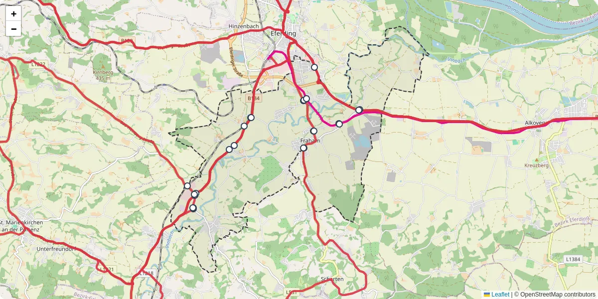 Nahverkehrsnetz in fraham, Österreich - Buslinien, Haltestellen und Verbindungen auf der Karte