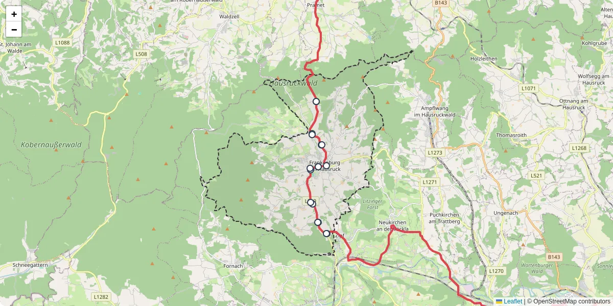 Nahverkehrsnetz in frankenburg-am-hausruck, Österreich - Buslinien, Haltestellen und Verbindungen auf der Karte