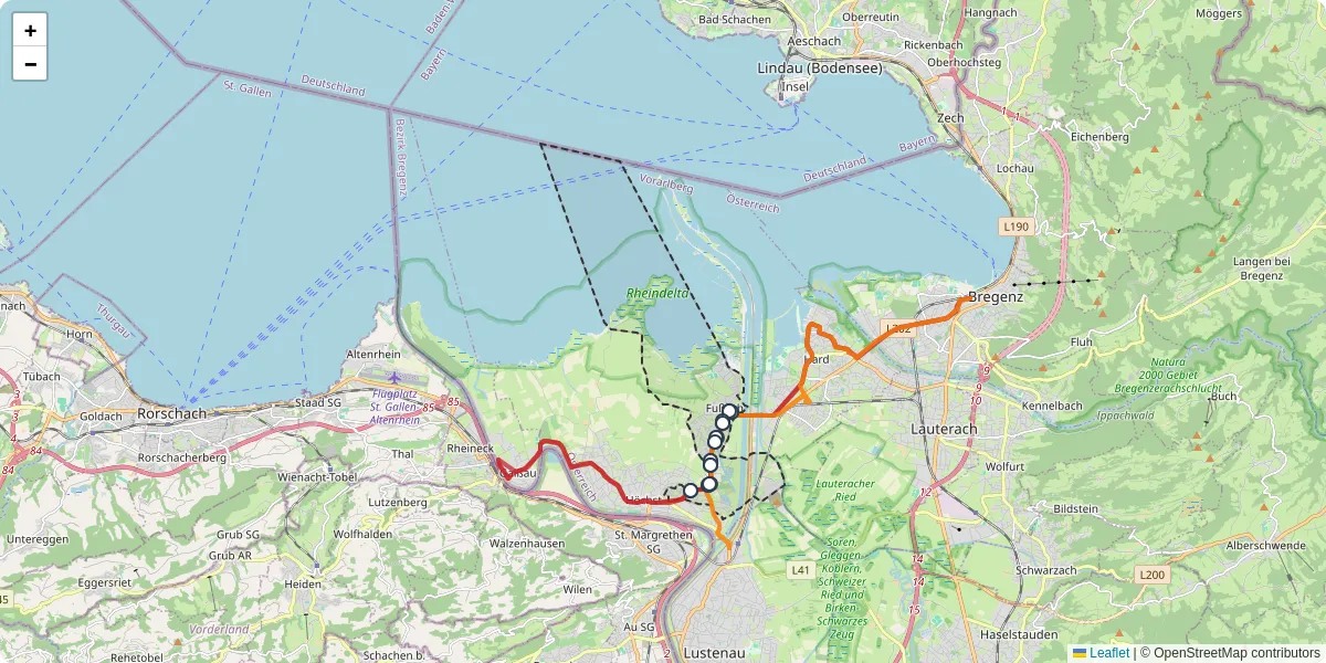 Nahverkehrsnetz in fuach, Österreich - Buslinien, Haltestellen und Verbindungen auf der Karte