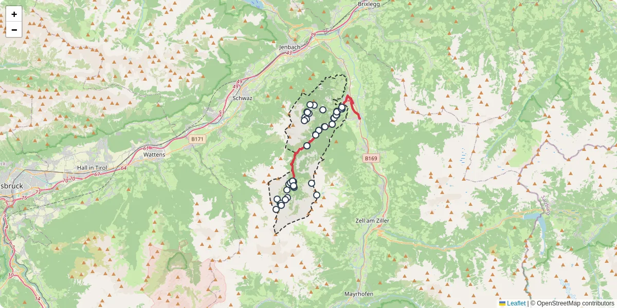 Nahverkehrsnetz in fugenberg, Österreich - Buslinien, Haltestellen und Verbindungen auf der Karte