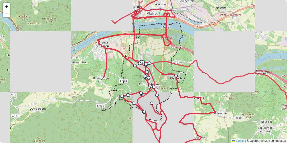 Nahverkehrsnetz in furth-bei-gottweig, Österreich - Buslinien, Haltestellen und Verbindungen auf der Karte