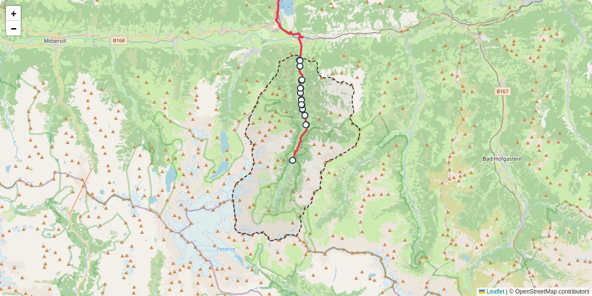 Nahverkehrsnetz in fusch-an-der-groglocknerstrae, Österreich - Buslinien, Haltestellen und Verbindungen auf der Karte