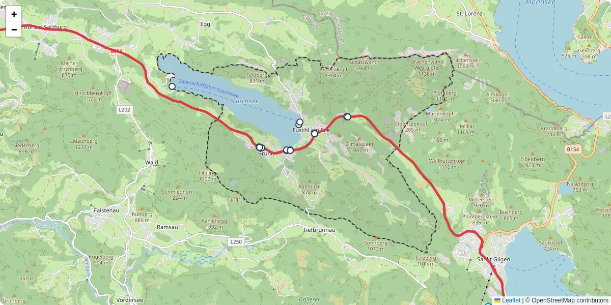Nahverkehrsnetz in fuschl-am-see, Österreich - Buslinien, Haltestellen und Verbindungen auf der Karte