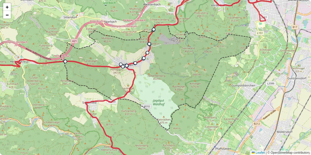 Nahverkehrsnetz in gaaden, Österreich - Buslinien, Haltestellen und Verbindungen auf der Karte