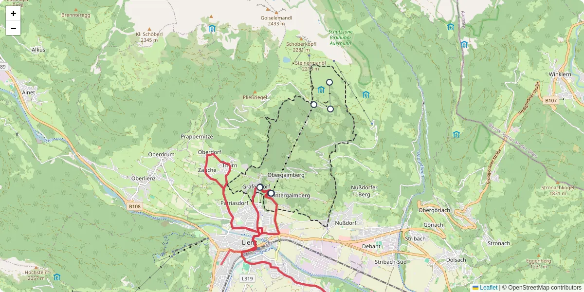 Nahverkehrsnetz in gaimberg, Österreich - Buslinien, Haltestellen und Verbindungen auf der Karte