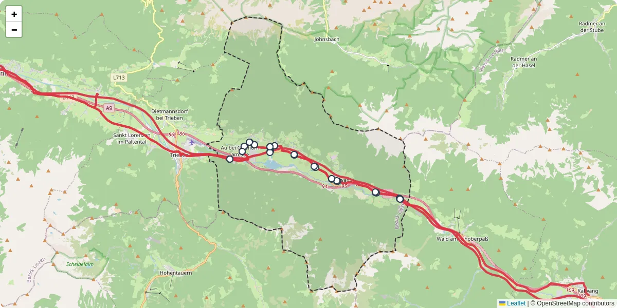 Nahverkehrsnetz in gaishorn-am-see, Österreich - Buslinien, Haltestellen und Verbindungen auf der Karte