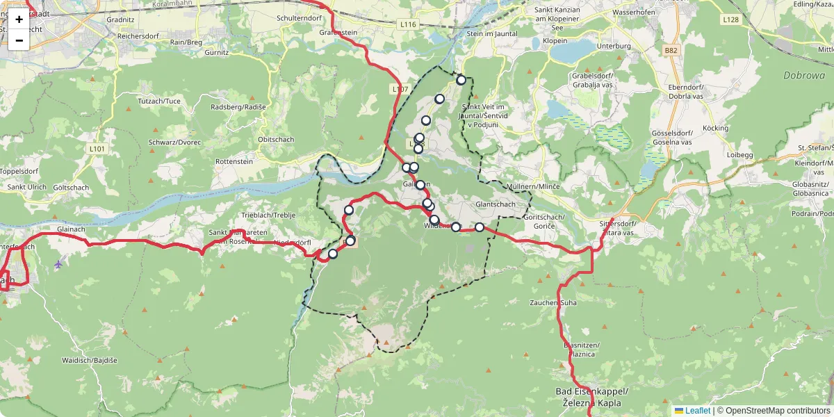 Nahverkehrsnetz in gallizien, Österreich - Buslinien, Haltestellen und Verbindungen auf der Karte