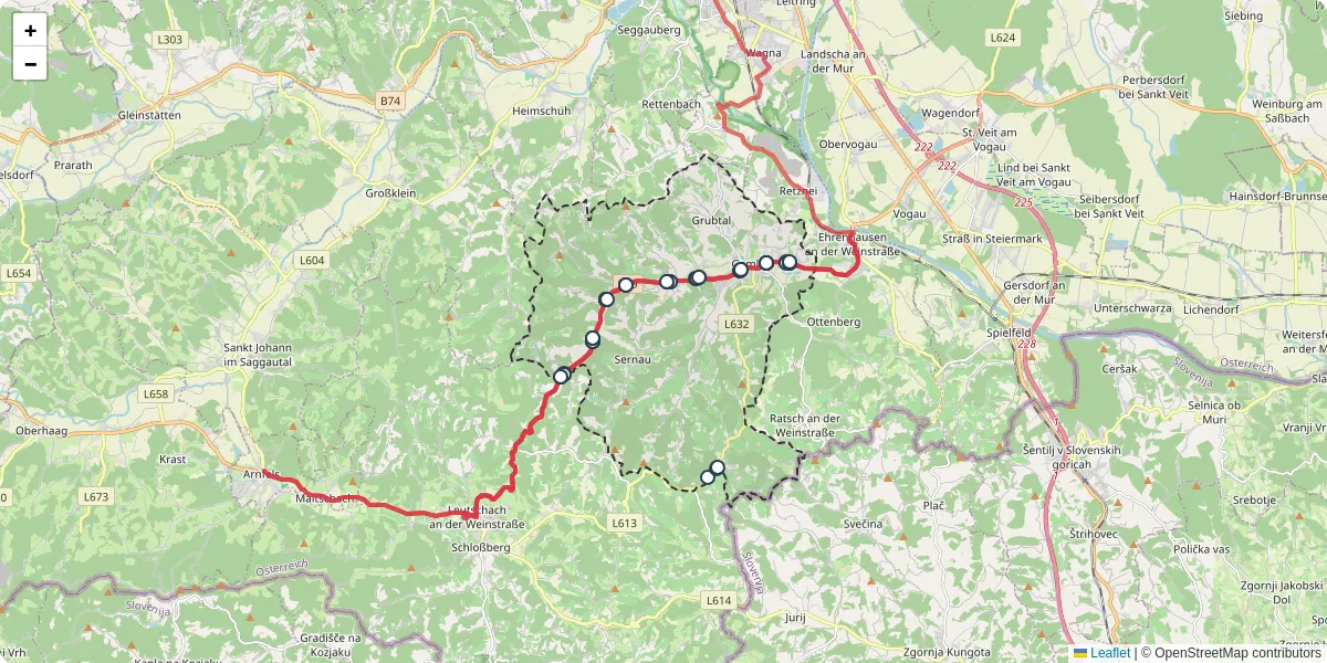 Nahverkehrsnetz in gamlitz, Österreich - Buslinien, Haltestellen und Verbindungen auf der Karte