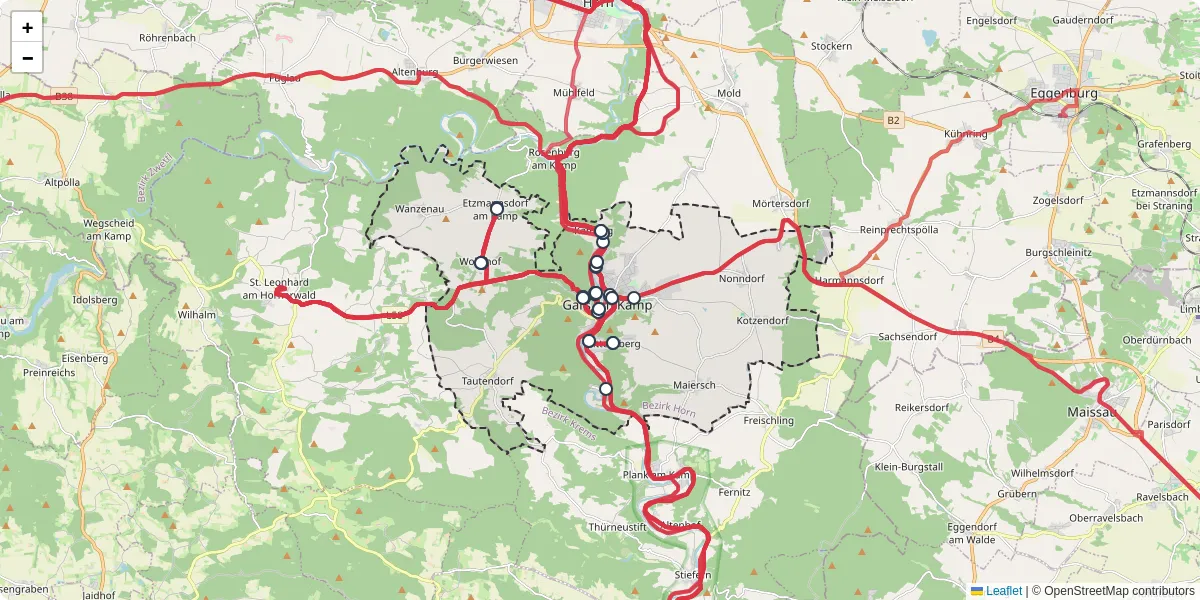 Nahverkehrsnetz in gars-am-kamp, Österreich - Buslinien, Haltestellen und Verbindungen auf der Karte
