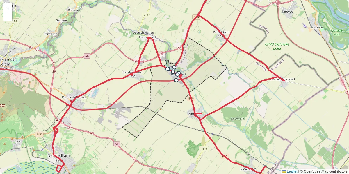 Nahverkehrsnetz in gattendorf, Österreich - Buslinien, Haltestellen und Verbindungen auf der Karte