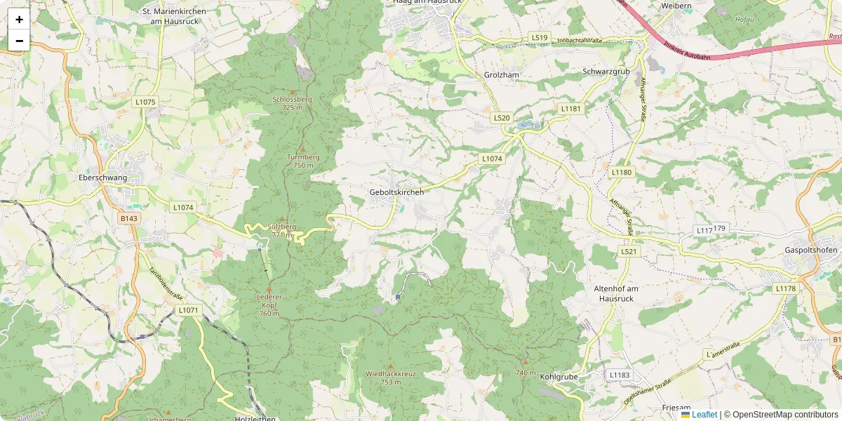 Nahverkehrsnetz in geboltskirchen, Österreich - Buslinien, Haltestellen und Verbindungen auf der Karte