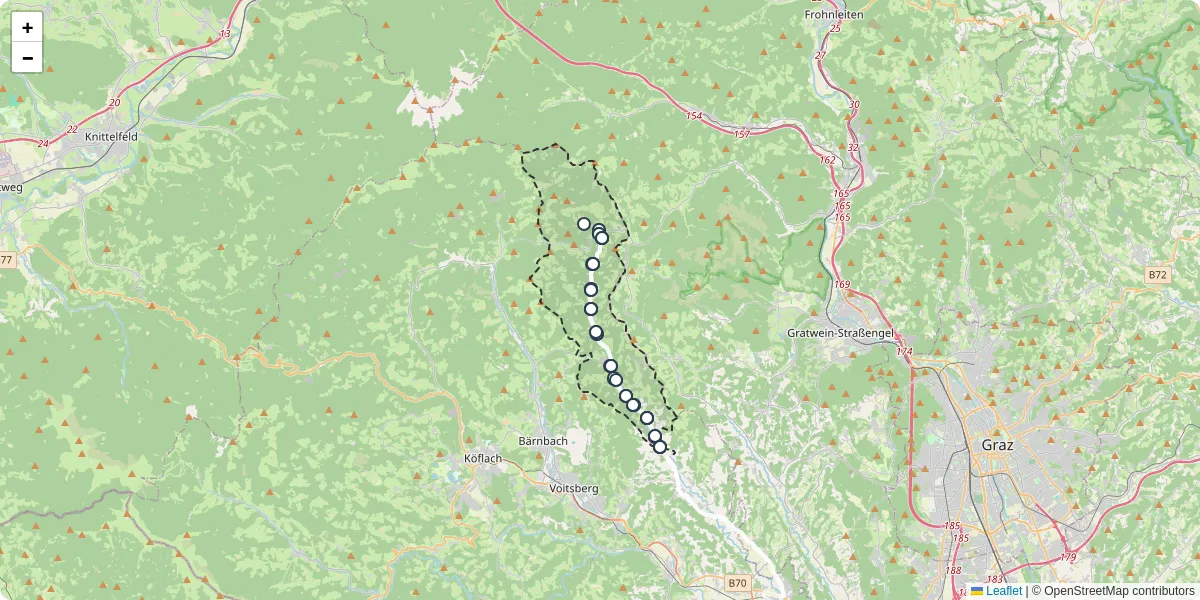 Nahverkehrsnetz in geistthal-sodingberg, Österreich - Buslinien, Haltestellen und Verbindungen auf der Karte