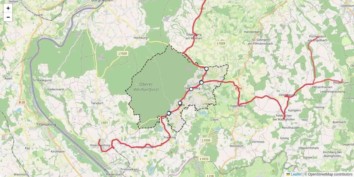 Nahverkehrsnetz in geretsberg, Österreich - Buslinien, Haltestellen und Verbindungen auf der Karte