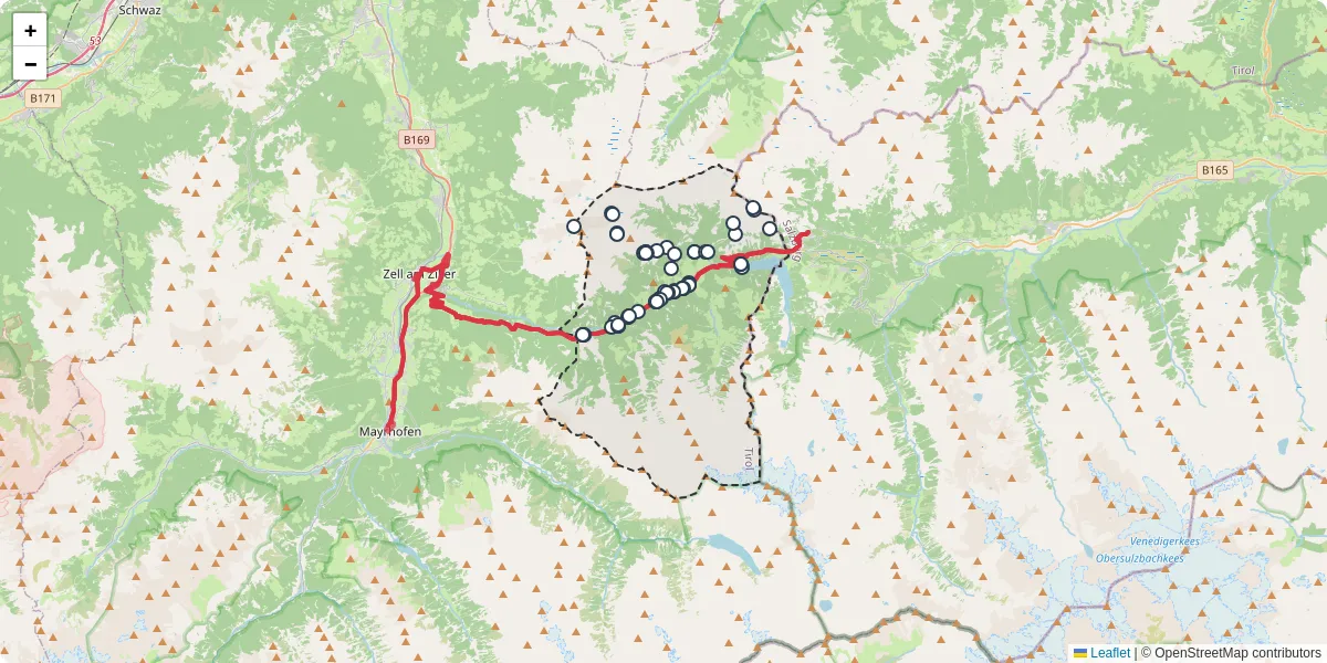 Nahverkehrsnetz in gerlos, Österreich - Buslinien, Haltestellen und Verbindungen auf der Karte