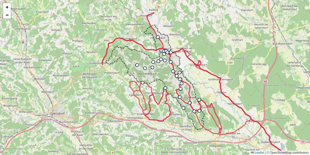 Nahverkehrsnetz in gersdorf-an-der-feistritz, Österreich - Buslinien, Haltestellen und Verbindungen auf der Karte