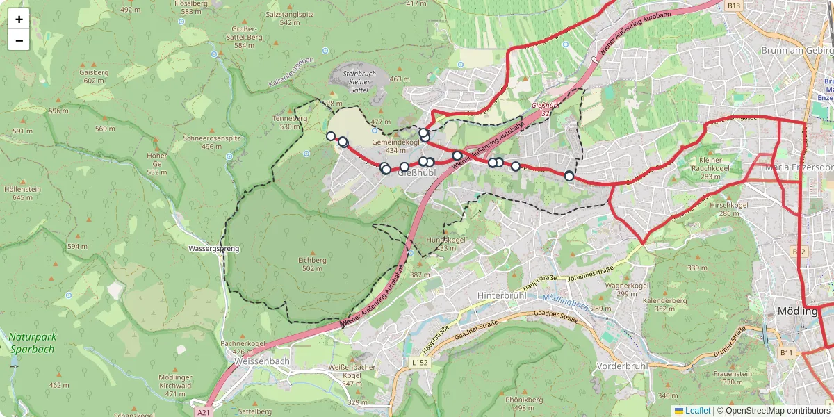 Nahverkehrsnetz in giehubl, Österreich - Buslinien, Haltestellen und Verbindungen auf der Karte