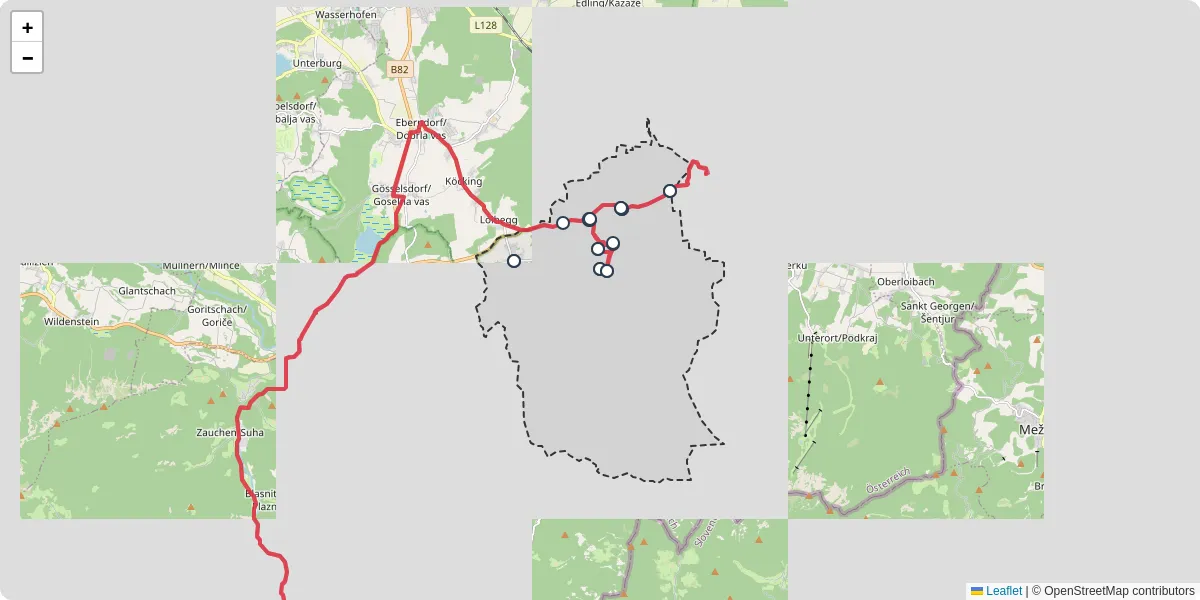 Nahverkehrsnetz in globasnitz, Österreich - Buslinien, Haltestellen und Verbindungen auf der Karte