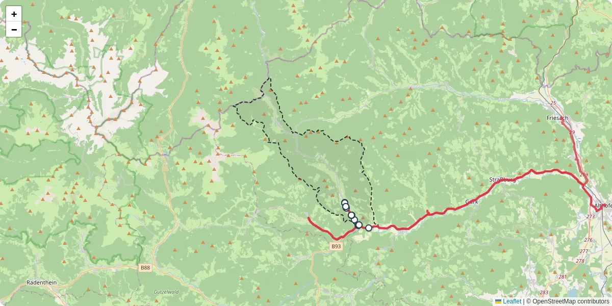 Nahverkehrsnetz in glodnitz, Österreich - Buslinien, Haltestellen und Verbindungen auf der Karte