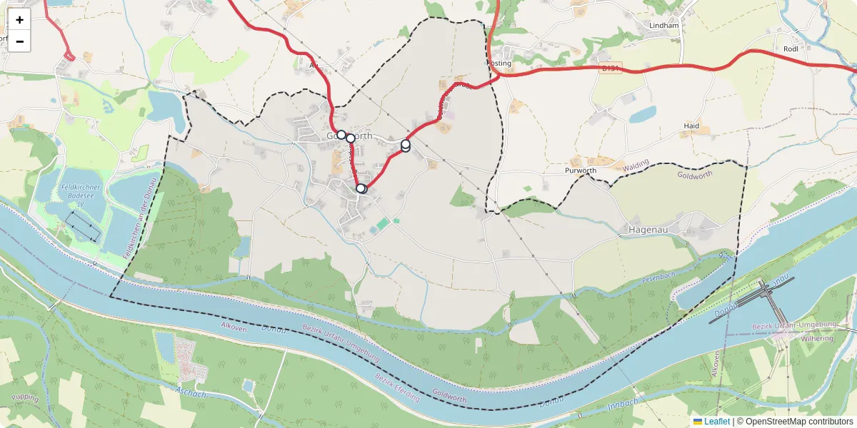 Nahverkehrsnetz in goldworth, Österreich - Buslinien, Haltestellen und Verbindungen auf der Karte
