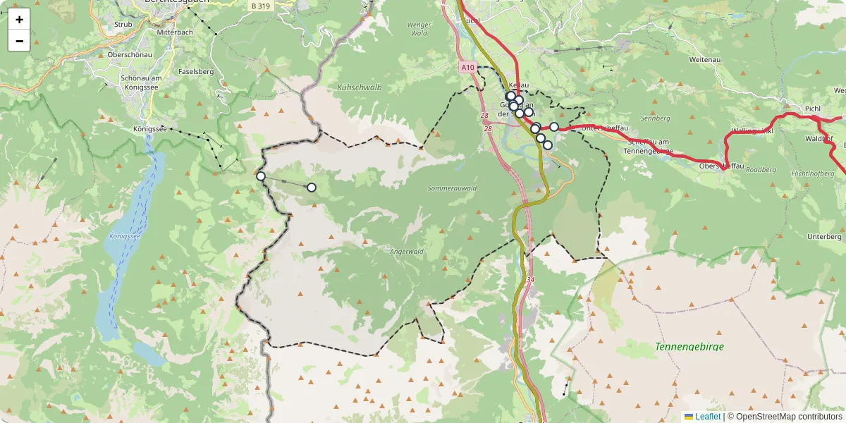 Nahverkehrsnetz in golling-an-der-salzach, Österreich - Buslinien, Haltestellen und Verbindungen auf der Karte