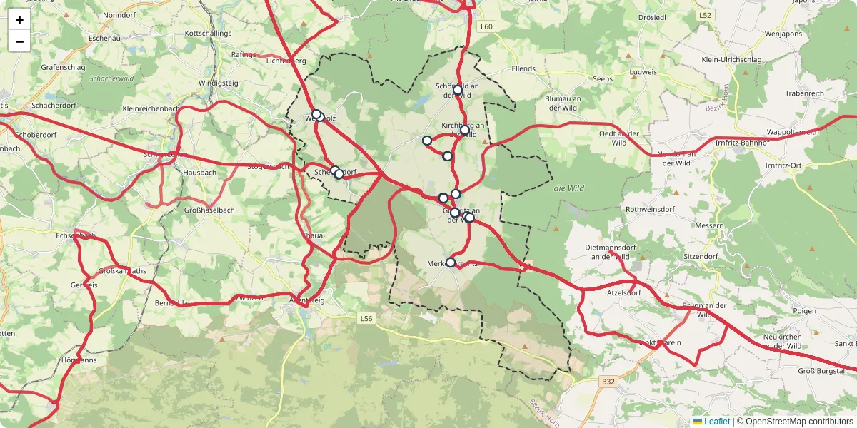 Nahverkehrsnetz in gopfritz-an-der-wild, Österreich - Buslinien, Haltestellen und Verbindungen auf der Karte