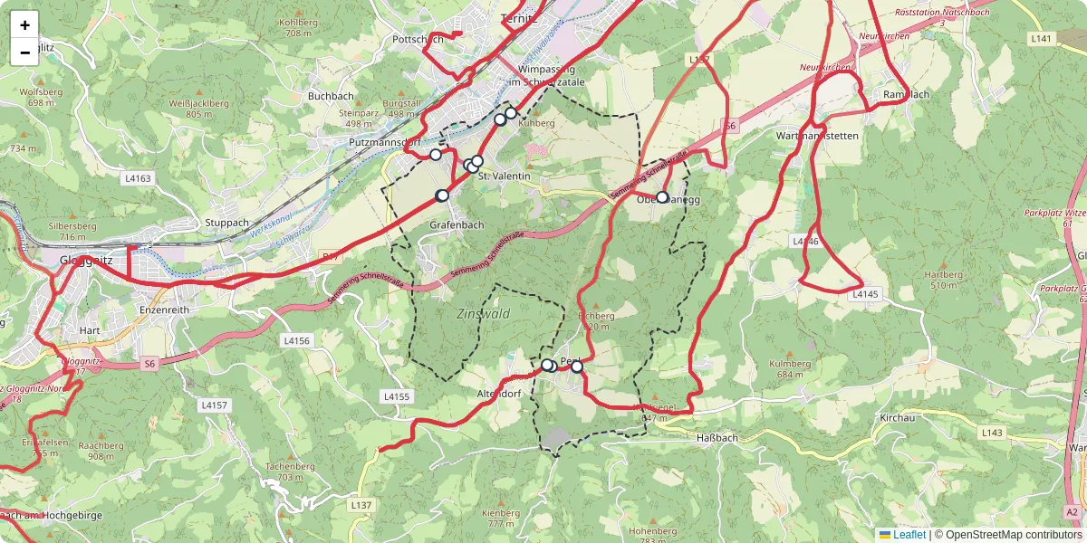 Nahverkehrsnetz in grafenbach-st-valentin, Österreich - Buslinien, Haltestellen und Verbindungen auf der Karte