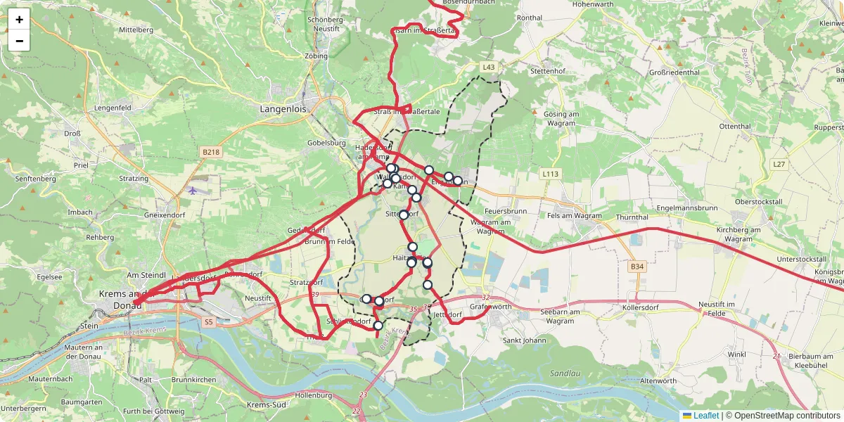 Nahverkehrsnetz in grafenegg, Österreich - Buslinien, Haltestellen und Verbindungen auf der Karte