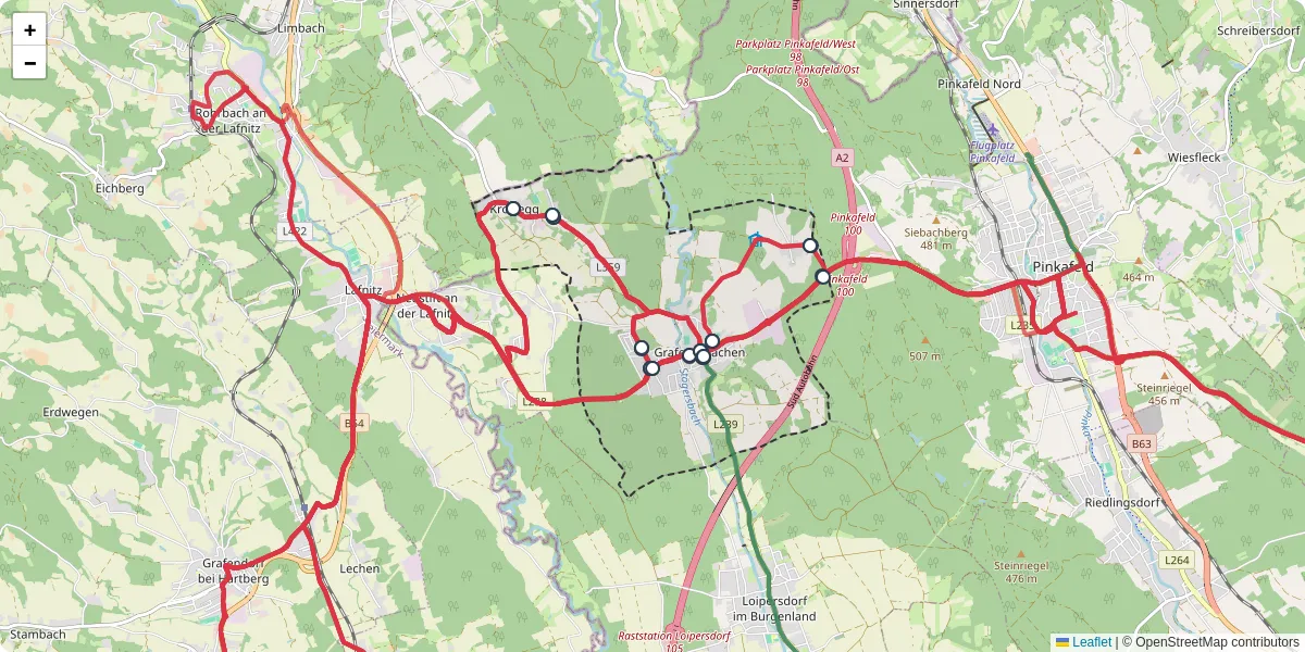 Nahverkehrsnetz in grafenschachen, Österreich - Buslinien, Haltestellen und Verbindungen auf der Karte