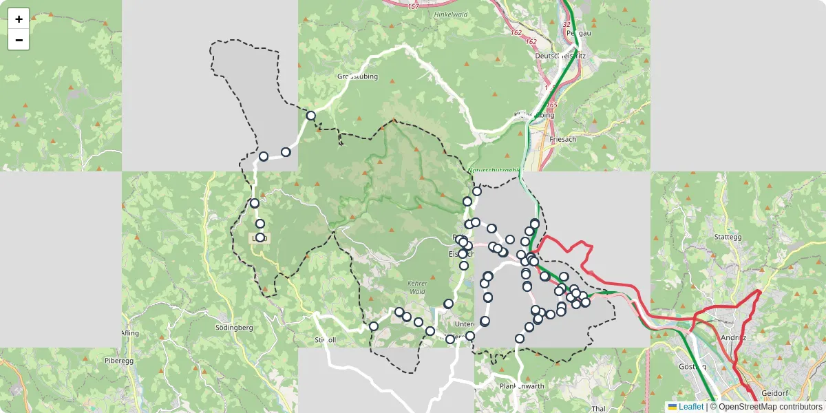 Nahverkehrsnetz in gratwein-straengel, Österreich - Buslinien, Haltestellen und Verbindungen auf der Karte