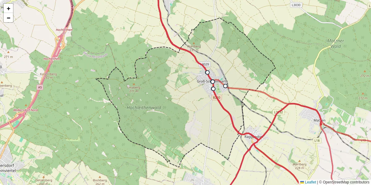 Nahverkehrsnetz in gro-schweinbarth, Österreich - Buslinien, Haltestellen und Verbindungen auf der Karte