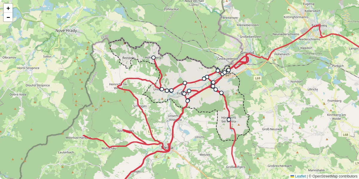 Nahverkehrsnetz in grodietmanns, Österreich - Buslinien, Haltestellen und Verbindungen auf der Karte