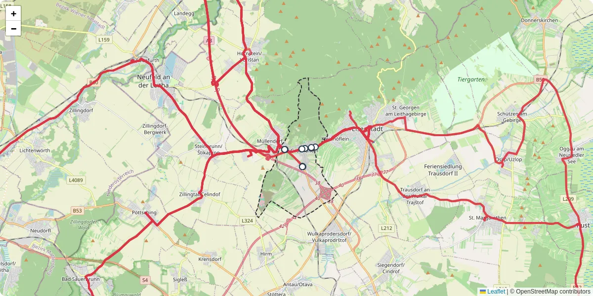 Nahverkehrsnetz in grohoflein, Österreich - Buslinien, Haltestellen und Verbindungen auf der Karte