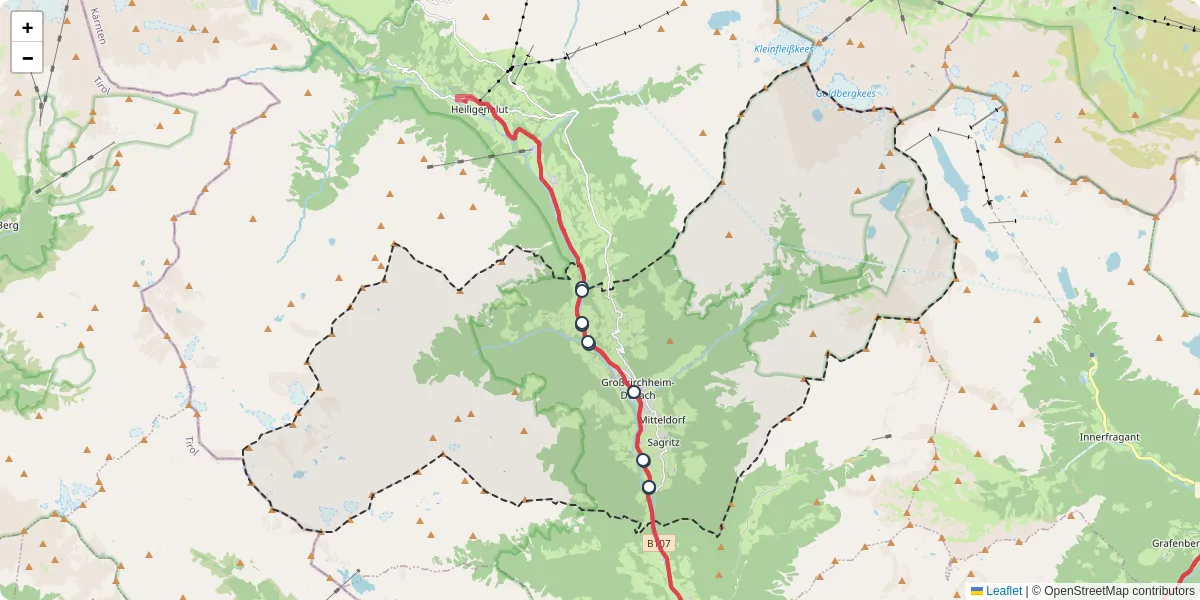 Nahverkehrsnetz in grokirchheim, Österreich - Buslinien, Haltestellen und Verbindungen auf der Karte