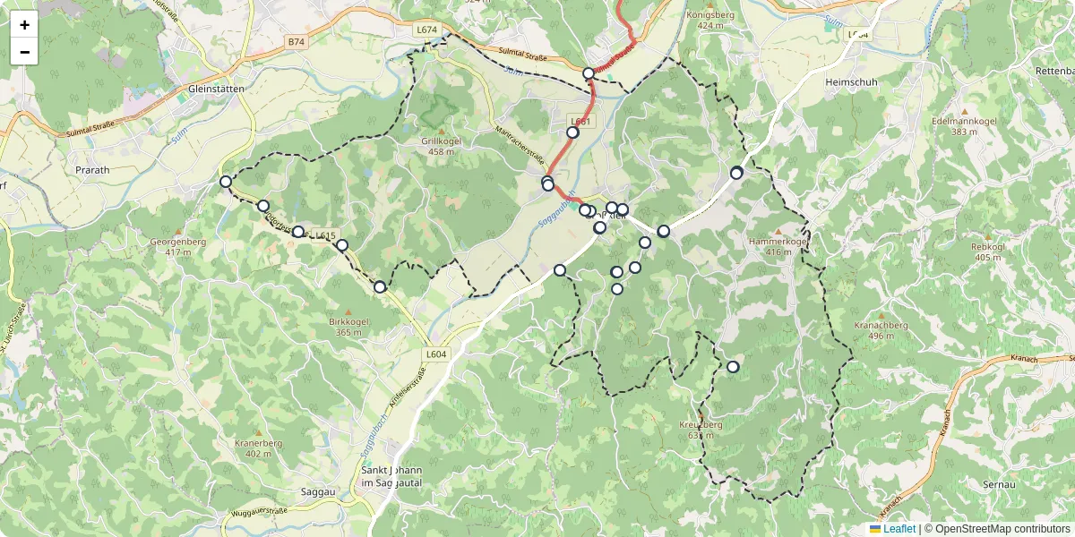 Nahverkehrsnetz in groklein, Österreich - Buslinien, Haltestellen und Verbindungen auf der Karte