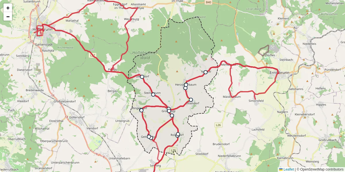 Nahverkehrsnetz in gromugl, Österreich - Buslinien, Haltestellen und Verbindungen auf der Karte